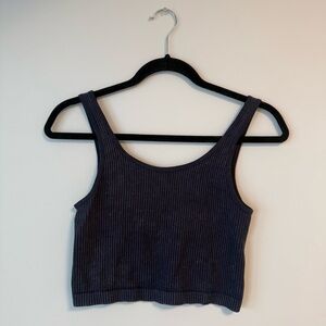 Navy Blue Ribbed Cropped Tank